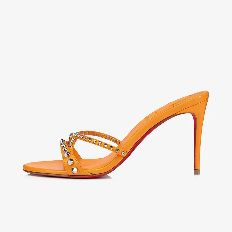 Sleek Orange Leather Sandal with Spikes
