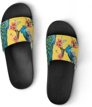 Slippers For Women Blue Peacock Bathroom Sandals House Slides Soft Thick Sole For Indoor Outdoor