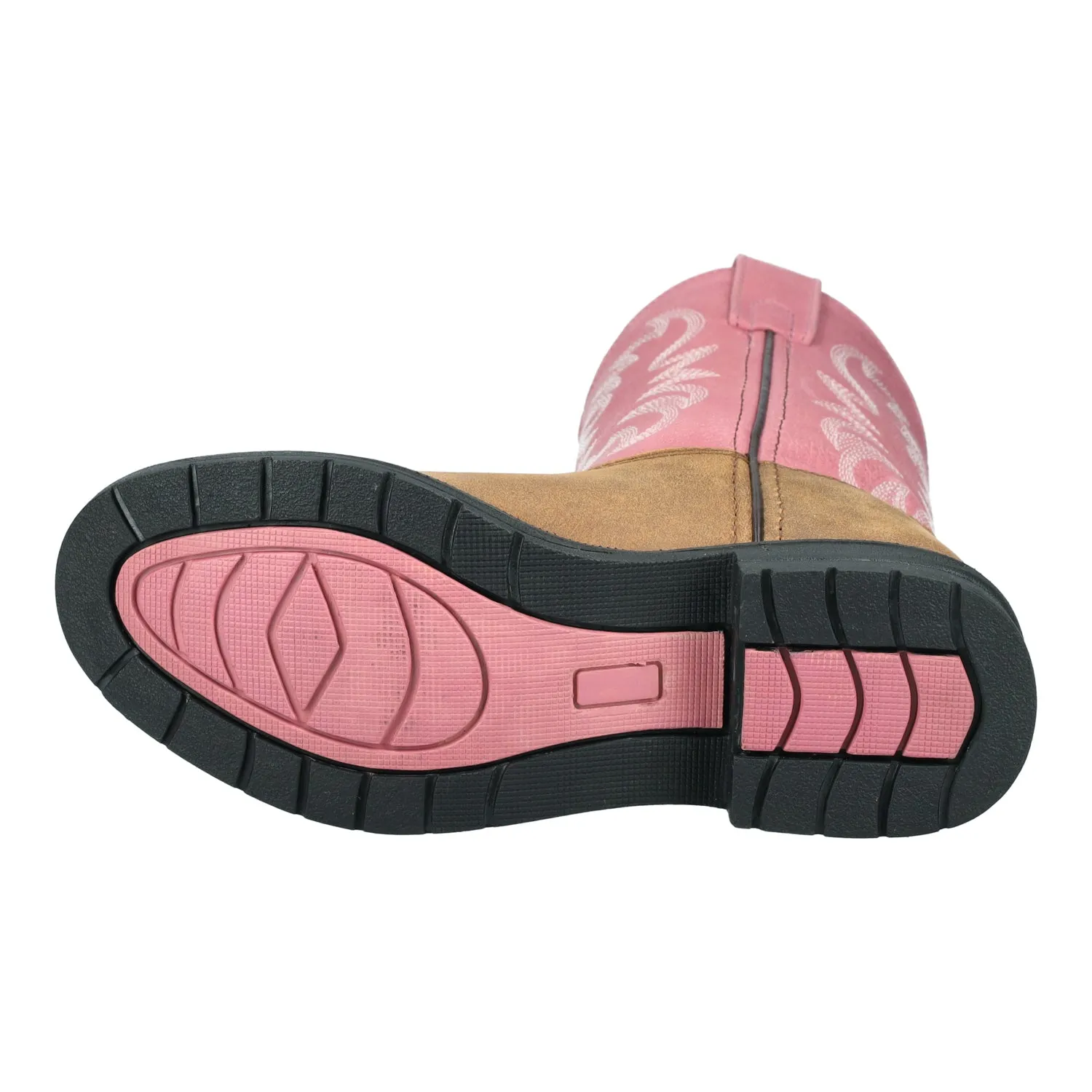 Smoky Mountain Boots Kids Girls Buffalo Vintage Brown/Pink Leather Cowboy Boots