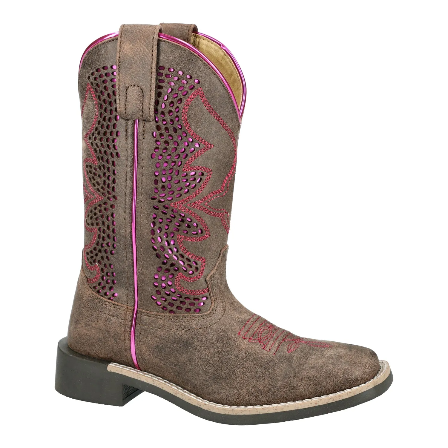 Smoky Mountain Boots Kids Girls Willow Vtg Chocolate/Pink Leather Cowboy Boots