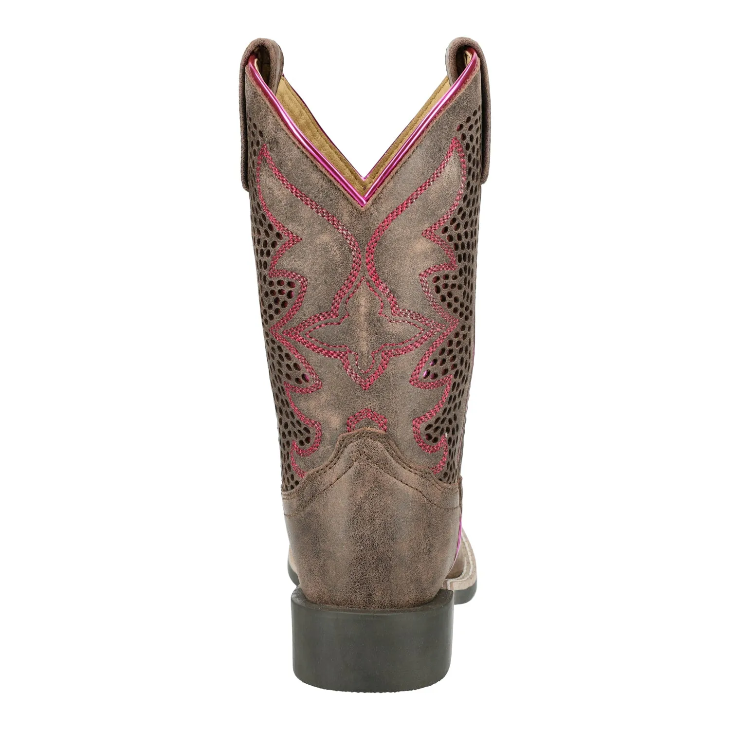 Smoky Mountain Boots Kids Girls Willow Vtg Chocolate/Pink Leather Cowboy Boots