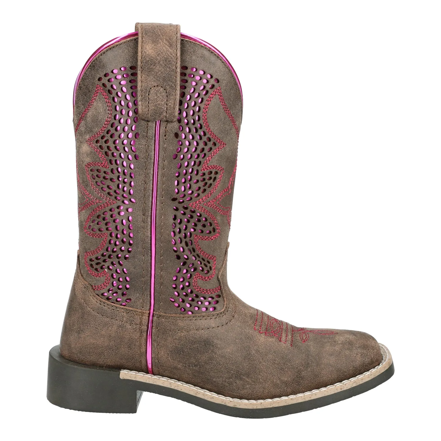 Smoky Mountain Boots Kids Girls Willow Vtg Chocolate/Pink Leather Cowboy Boots