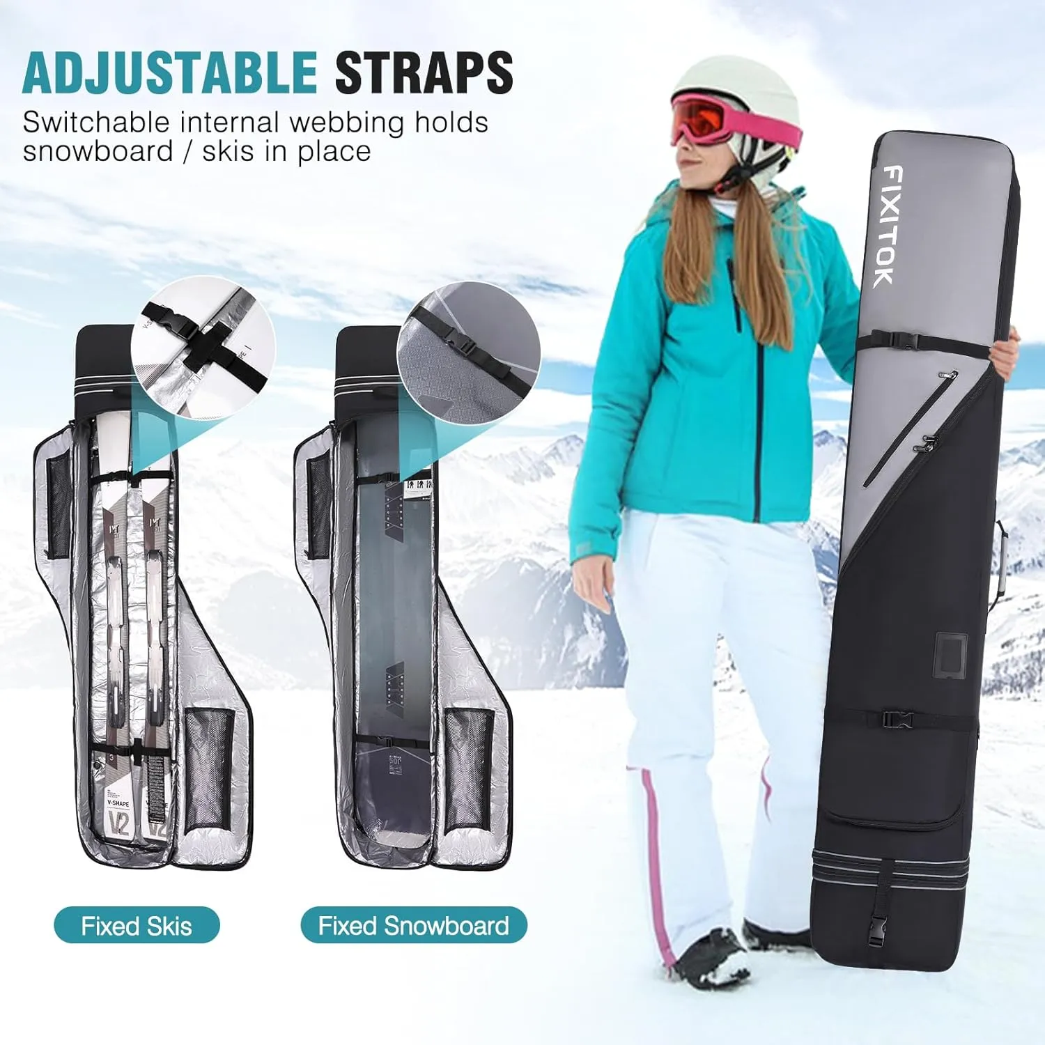 Snowboard & Ski Bag for Air Travel, Waterproof Full Padded Snowboard Bag Fit Board, Boots, Clothes, Helmet and Gear, Adjustable Length Ski Bag(157CM-181CM)