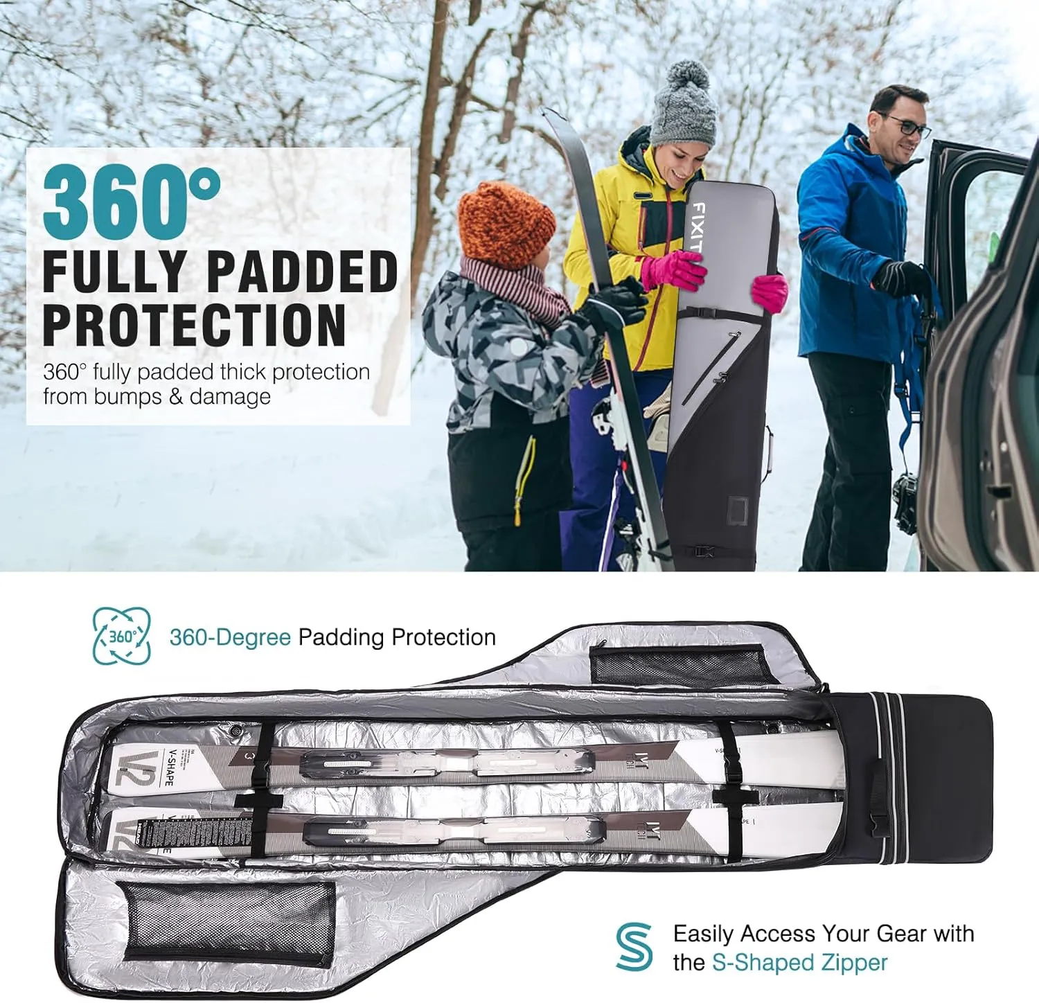 Snowboard & Ski Bag for Air Travel, Waterproof Full Padded Snowboard Bag Fit Board, Boots, Clothes, Helmet and Gear, Adjustable Length Ski Bag(157CM-181CM)