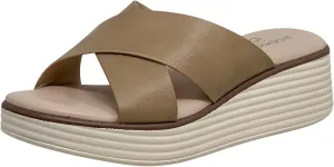 SOBEYO Women's Criss Cross Platform Sandals Striped Sole Accent Cushioned Slip On Slides
