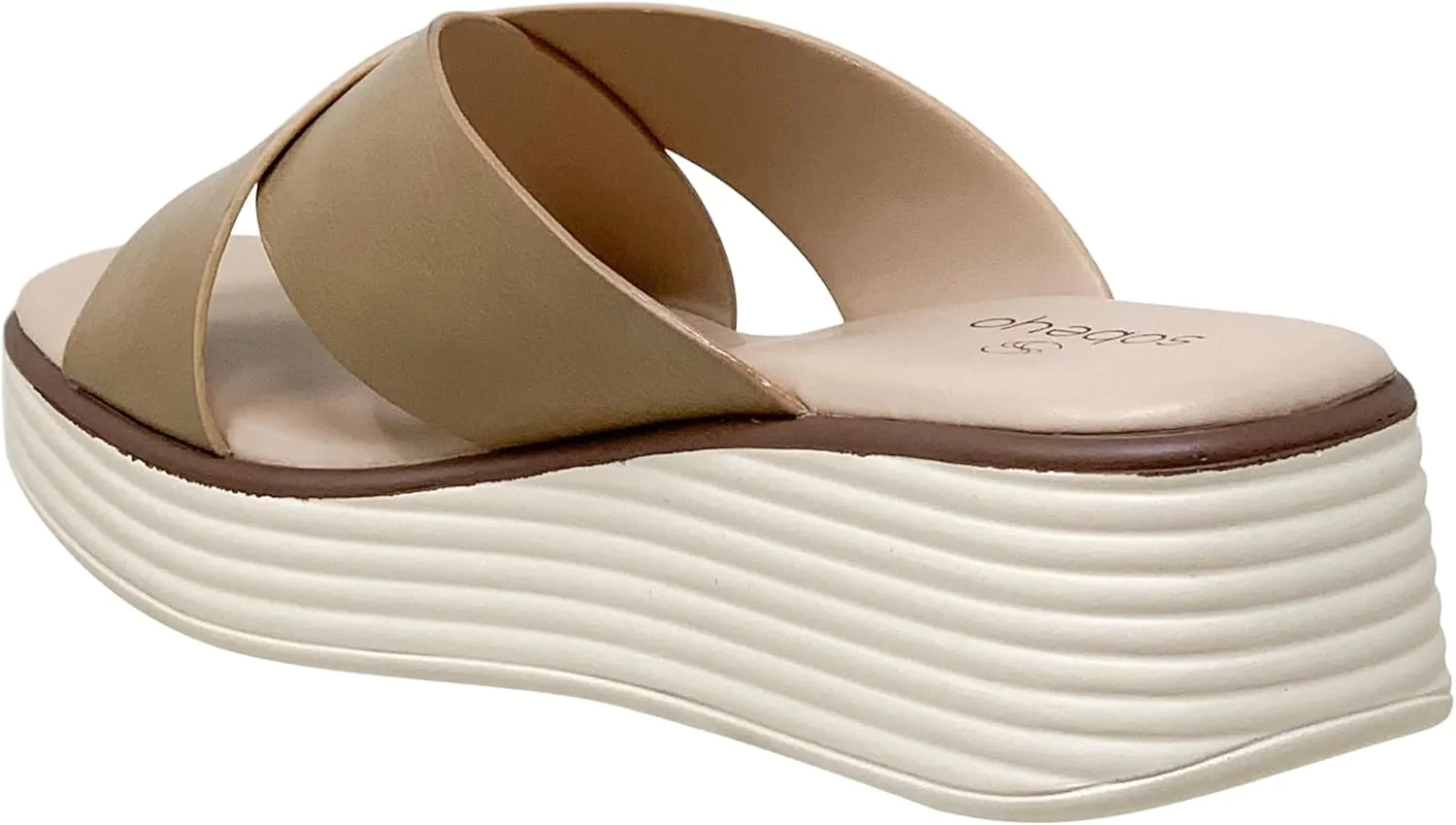 SOBEYO Women's Criss Cross Platform Sandals Striped Sole Accent Cushioned Slip On Slides