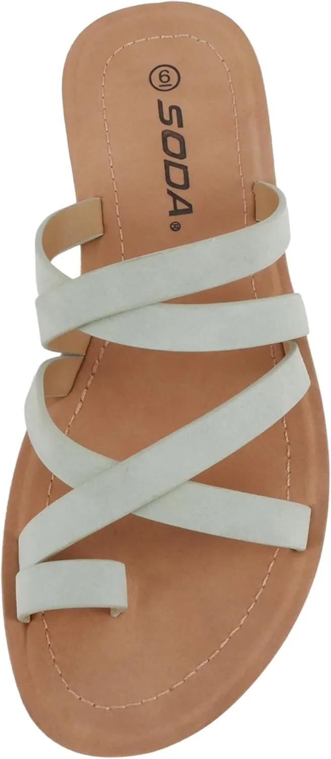 Soda ISABEL ~Women Fashion Comfortable Slip On Flat Cross bands Toe Ring Fashion Sandals