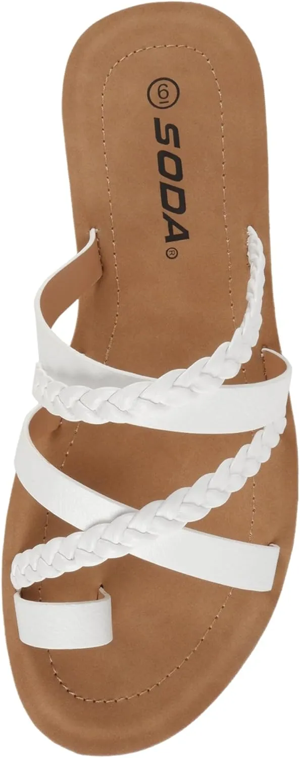 Soda ISABEL ~Women Fashion Comfortable Slip On Flat Cross bands Toe Ring Fashion Sandals