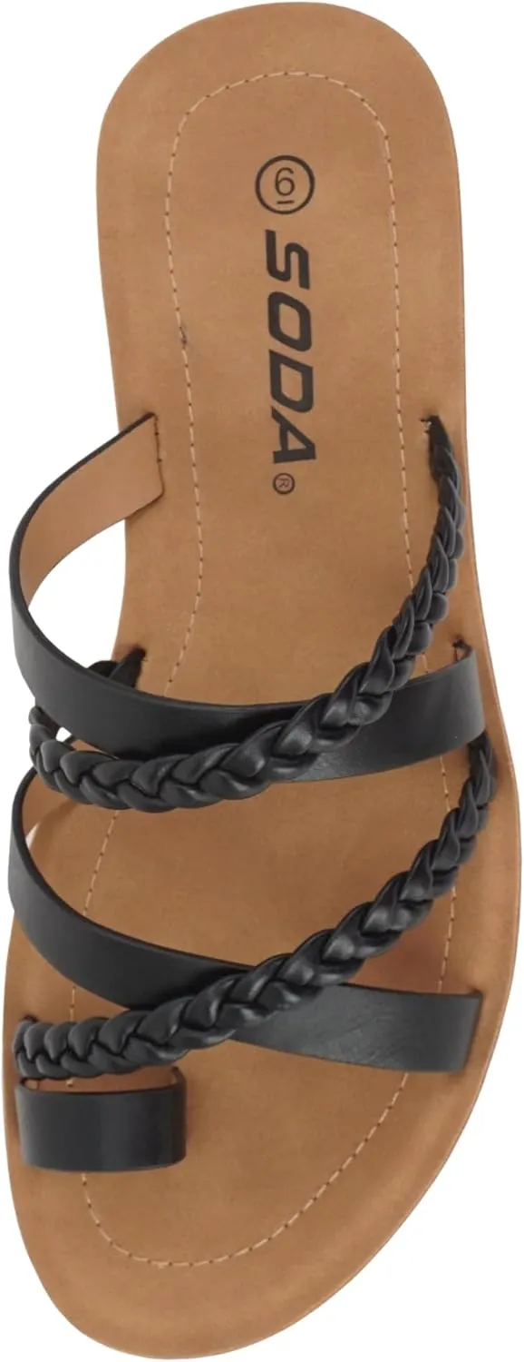Soda ISABEL ~Women Fashion Comfortable Slip On Flat Cross bands Toe Ring Fashion Sandals