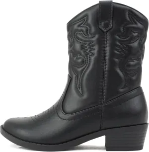 Soda RENO-2 Kids/Girls/Children Western Cowboy Stitched Pointe Toe Low Heel Ankle Mid Shaft Fashion Boots