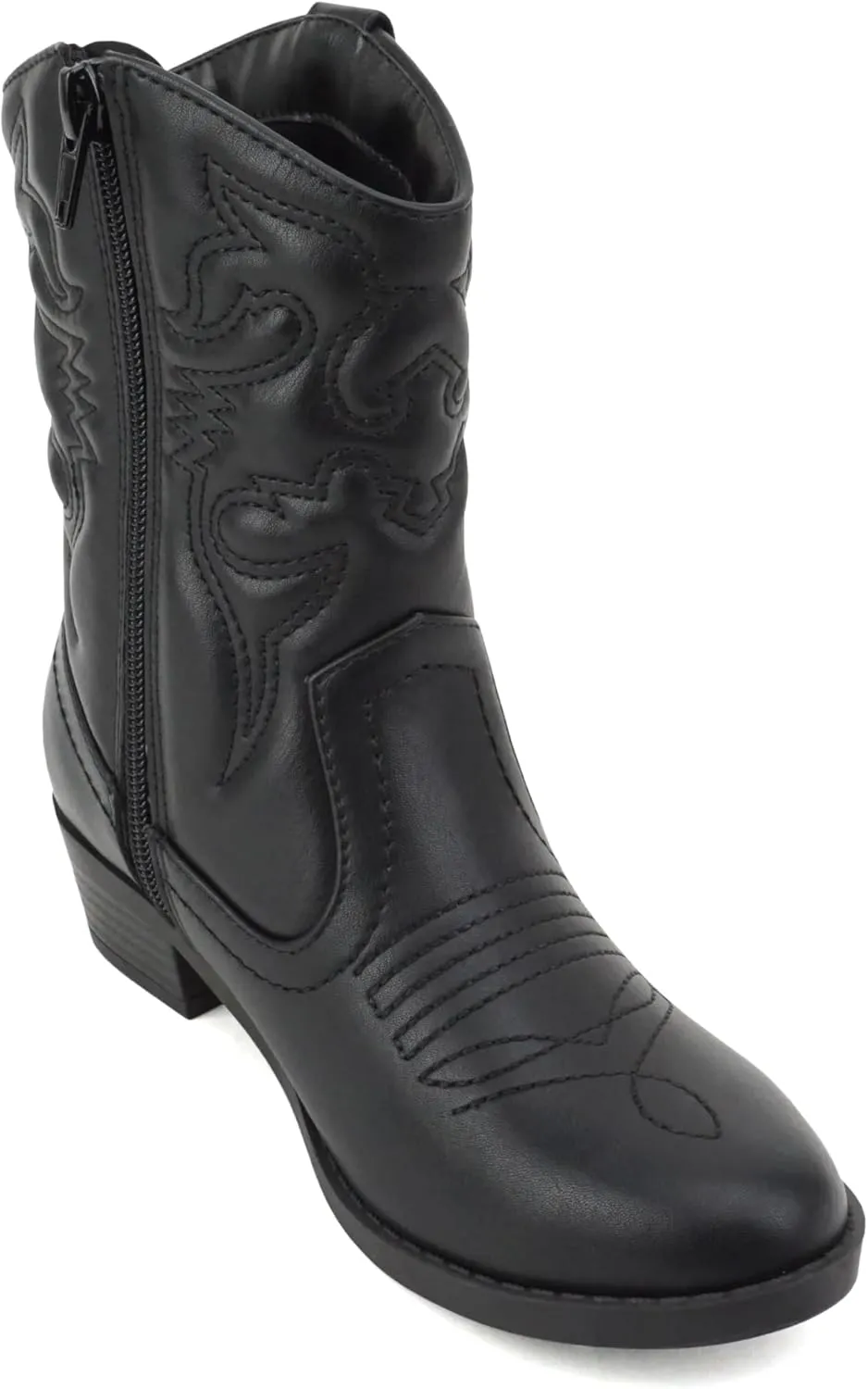 Soda RENO-2 Kids/Girls/Children Western Cowboy Stitched Pointe Toe Low Heel Ankle Mid Shaft Fashion Boots