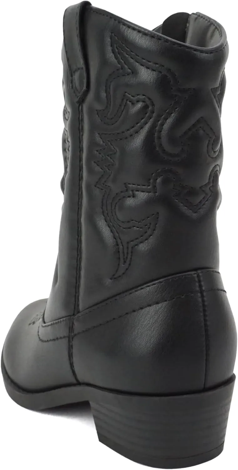 Soda RENO-2 Kids/Girls/Children Western Cowboy Stitched Pointe Toe Low Heel Ankle Mid Shaft Fashion Boots