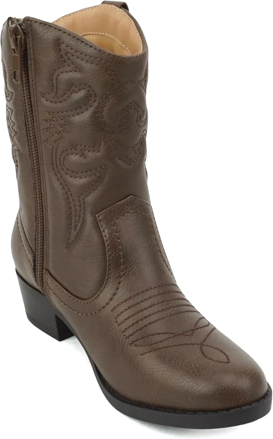 Soda RENO-2 Kids/Girls/Children Western Cowboy Stitched Pointe Toe Low Heel Ankle Mid Shaft Fashion Boots
