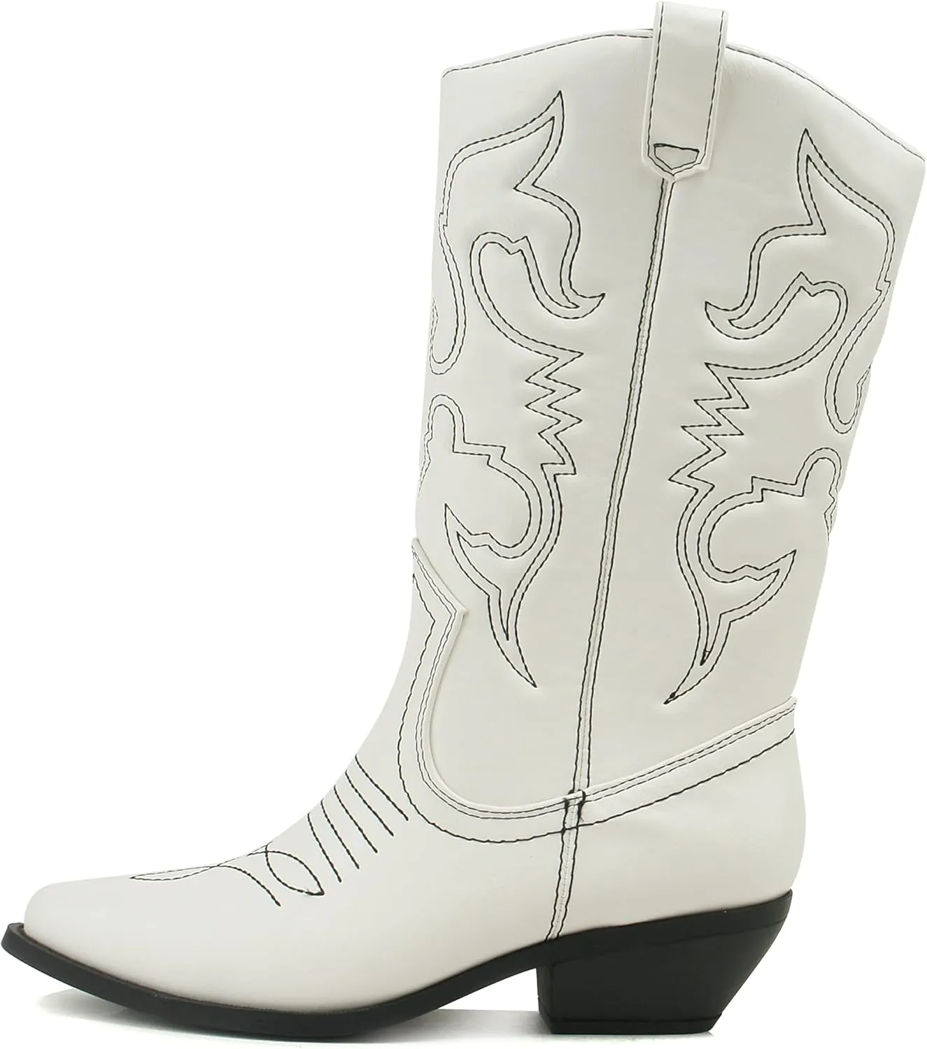 Soda RENO ~ Women Western Cowboy Stitched Pointe Toe Low Heel Ankle Mid Shaft Fashion Boots