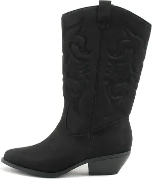 Soda RENO ~ Women Western Cowboy Stitched Pointe Toe Low Heel Ankle Mid Shaft Fashion Boots