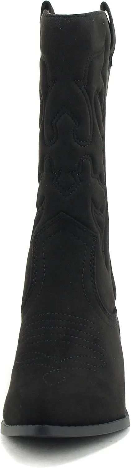 Soda RENO ~ Women Western Cowboy Stitched Pointe Toe Low Heel Ankle Mid Shaft Fashion Boots