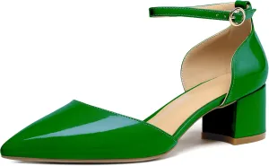 Soireelady Women's Ankle Strap Pumps D‘Orsay Mid Block Chunky Heels 2Inch Close Toe Dress Wedding Comfort Shoes