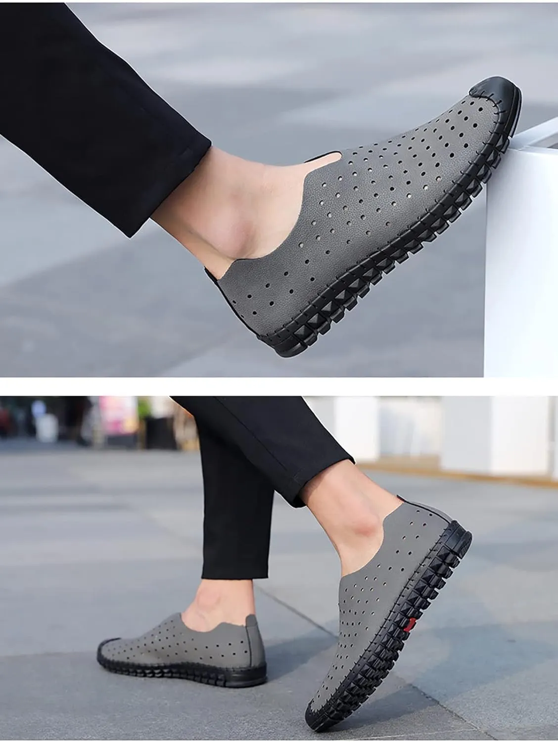 SOLPNOW Men's Hollowed Out Hand-Stitched Loafers,Slip On Breathable Comfortable Soft Bottom Non-Slip Waterproof Flat Casual Hiking Driving Shoes