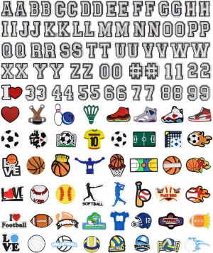 Sports Letters Numbers Charms for Clog Shoe Decoration, Basketball Baseball Hockey Lacrosse Softball Soccer Football Volleyball Sneakers Charm Gift for Boys Girls Kids Teens and Adults