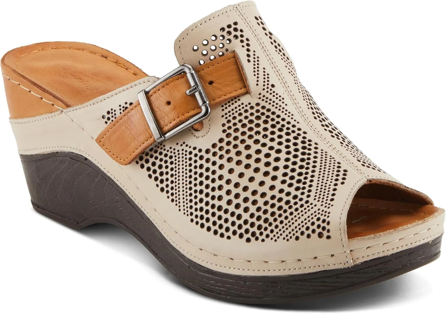 Spring Step MOMELLE Women's Perforated Leather Wedge Slide Sandals - Chic Style, Comfortable Elegance