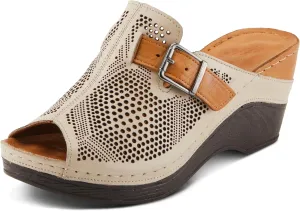 Spring Step MOMELLE Women's Perforated Leather Wedge Slide Sandals - Chic Style, Comfortable Elegance