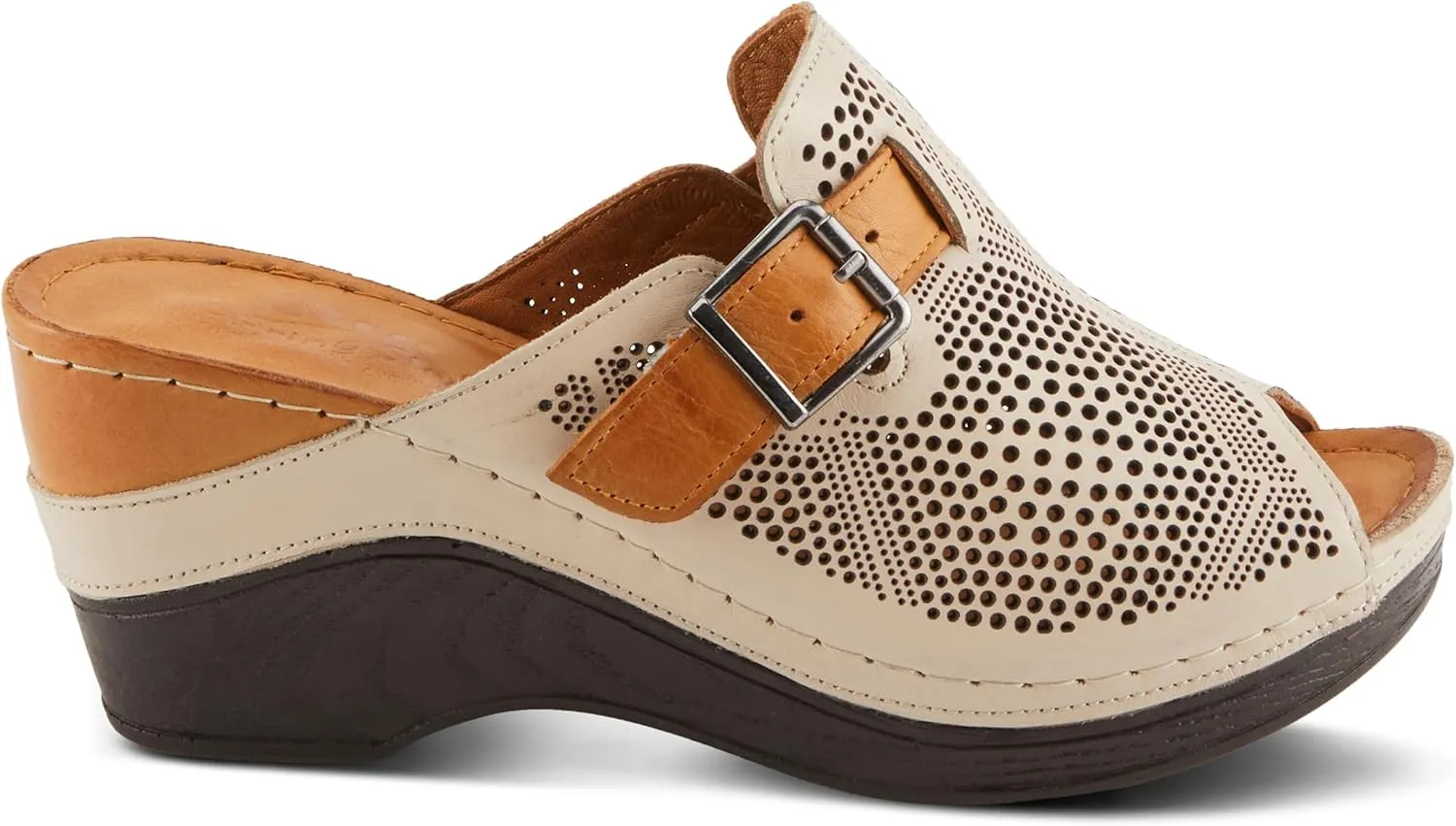 Spring Step MOMELLE Women's Perforated Leather Wedge Slide Sandals - Chic Style, Comfortable Elegance