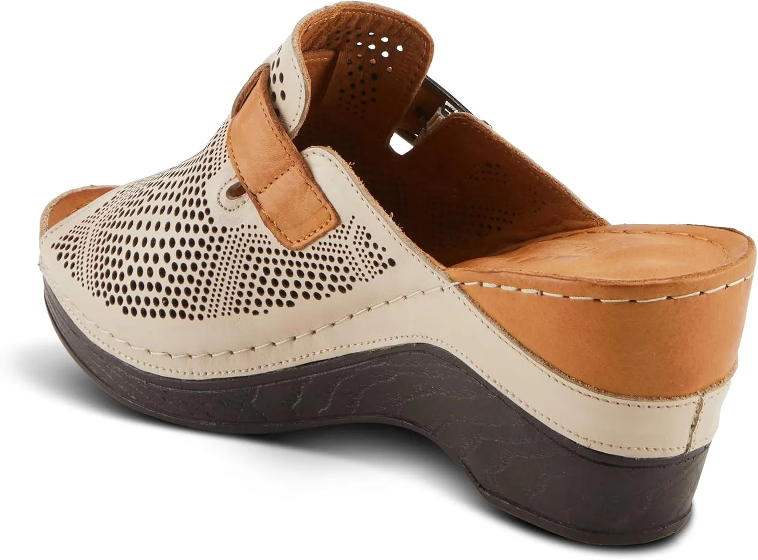 Spring Step MOMELLE Women's Perforated Leather Wedge Slide Sandals - Chic Style, Comfortable Elegance