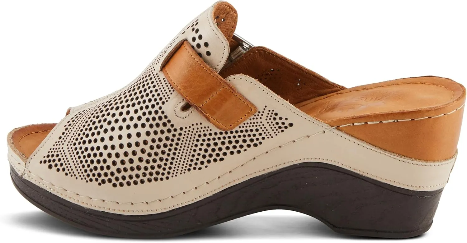 Spring Step MOMELLE Women's Perforated Leather Wedge Slide Sandals - Chic Style, Comfortable Elegance