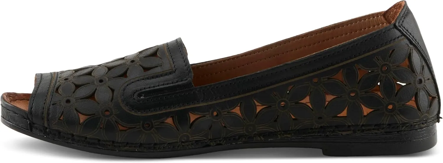 Spring Step Women's FLOWERPEEP Slip-On Shoes - Genuine Leather, Floral Laser-Cut Design, Peep Toe
