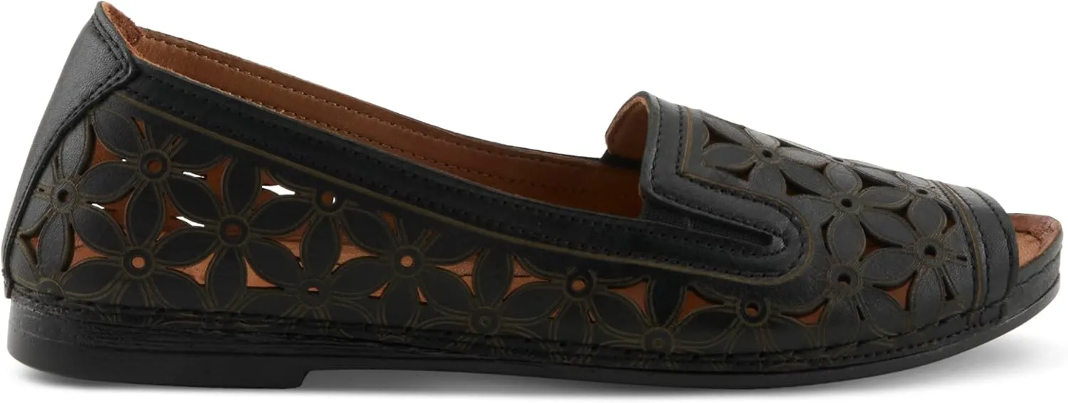 Spring Step Women's FLOWERPEEP Slip-On Shoes - Genuine Leather, Floral Laser-Cut Design, Peep Toe