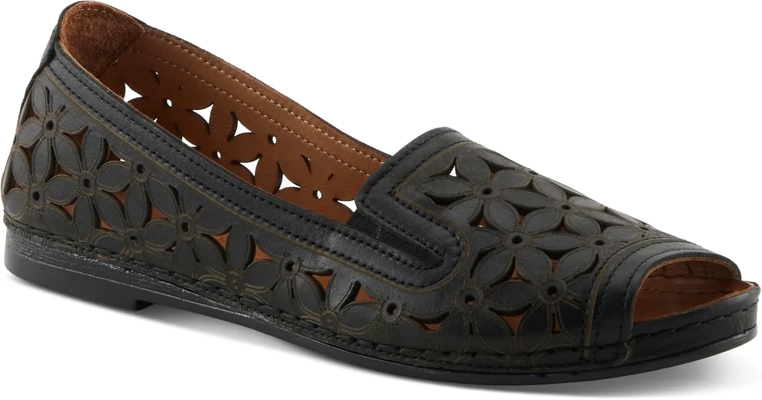 Spring Step Women's FLOWERPEEP Slip-On Shoes - Genuine Leather, Floral Laser-Cut Design, Peep Toe