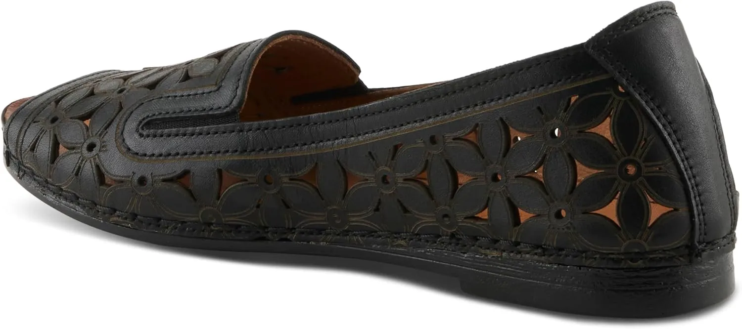 Spring Step Women's FLOWERPEEP Slip-On Shoes - Genuine Leather, Floral Laser-Cut Design, Peep Toe