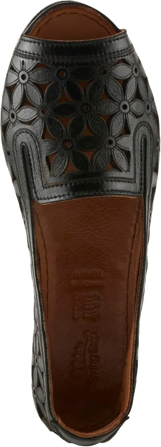 Spring Step Women's FLOWERPEEP Slip-On Shoes - Genuine Leather, Floral Laser-Cut Design, Peep Toe