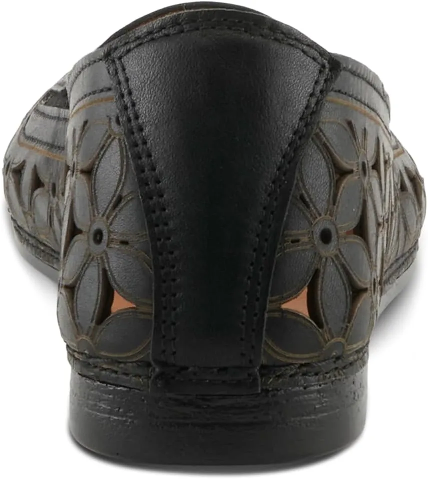 Spring Step Women's FLOWERPEEP Slip-On Shoes - Genuine Leather, Floral Laser-Cut Design, Peep Toe
