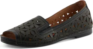 Spring Step Women's FLOWERPEEP Slip-On Shoes - Genuine Leather, Floral Laser-Cut Design, Peep Toe