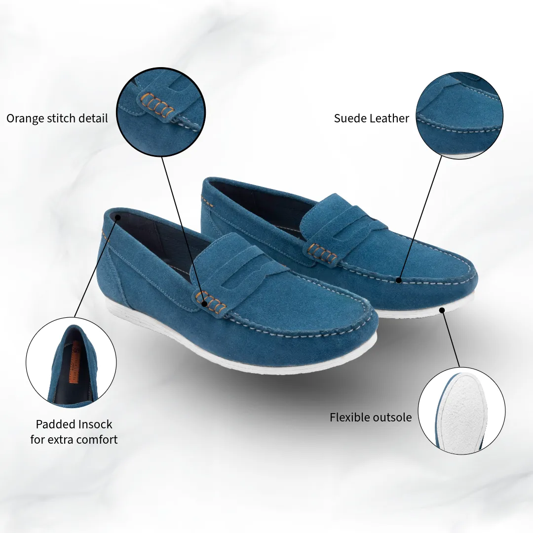 Stanhope Suede Leather Penny Loafers - Blue