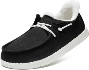 STQ Slip On Shoes Women Loafers Orthopedic Fur Lined Warm Winter Canvas Boat Shoes Plantar Fasciitis Relief Maternity Pregancy Walking Sneakers for Travel