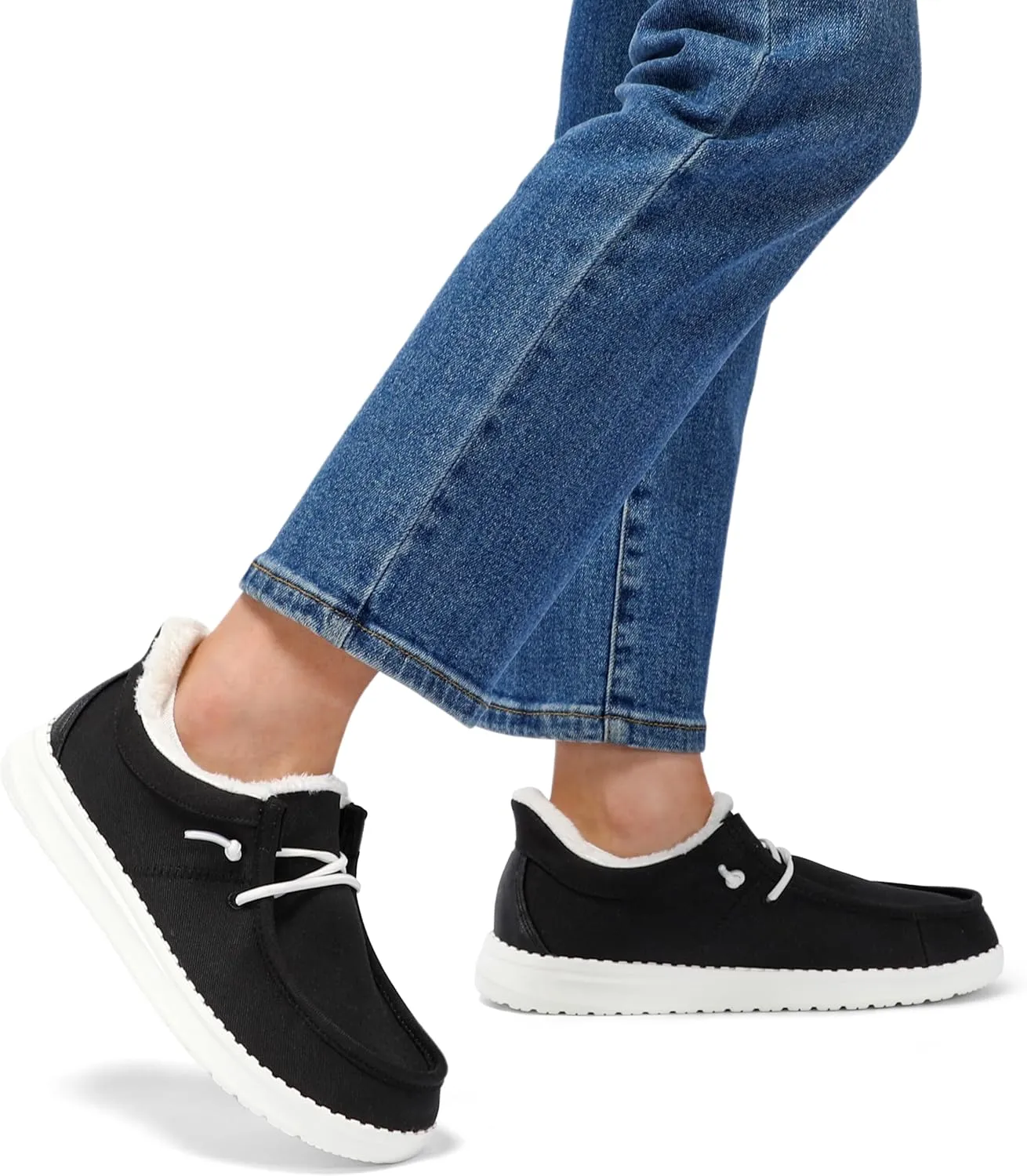 STQ Slip On Shoes Women Loafers Orthopedic Fur Lined Warm Winter Canvas Boat Shoes Plantar Fasciitis Relief Maternity Pregancy Walking Sneakers for Travel