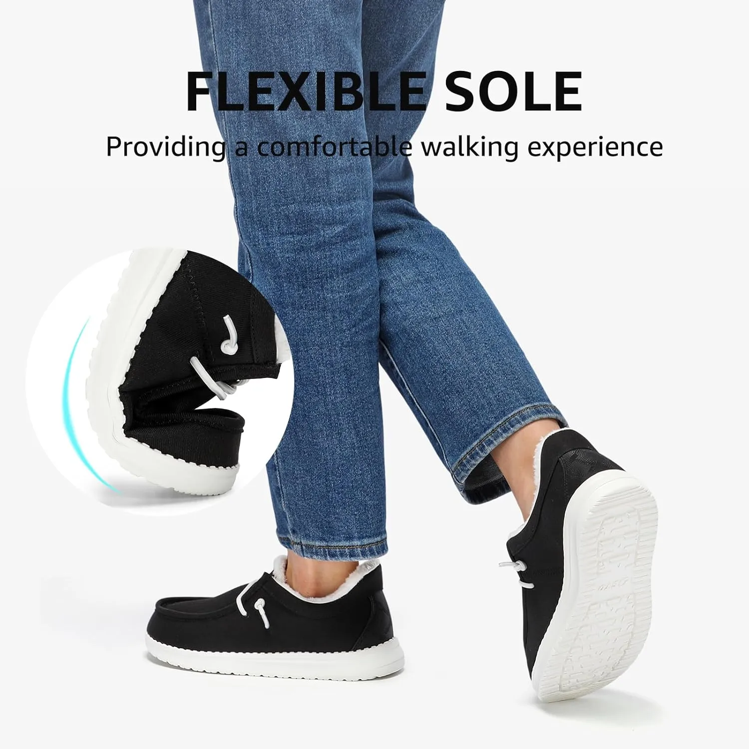 STQ Slip On Shoes Women Loafers Orthopedic Fur Lined Warm Winter Canvas Boat Shoes Plantar Fasciitis Relief Maternity Pregancy Walking Sneakers for Travel