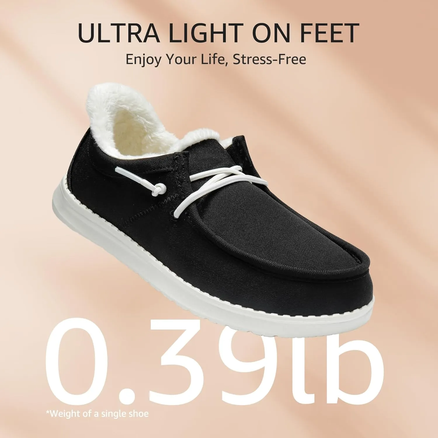 STQ Slip On Shoes Women Loafers Orthopedic Fur Lined Warm Winter Canvas Boat Shoes Plantar Fasciitis Relief Maternity Pregancy Walking Sneakers for Travel