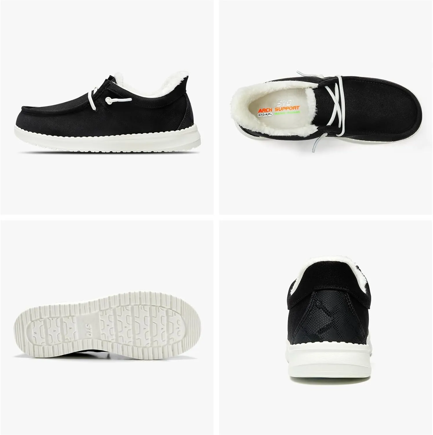 STQ Slip On Shoes Women Loafers Orthopedic Fur Lined Warm Winter Canvas Boat Shoes Plantar Fasciitis Relief Maternity Pregancy Walking Sneakers for Travel