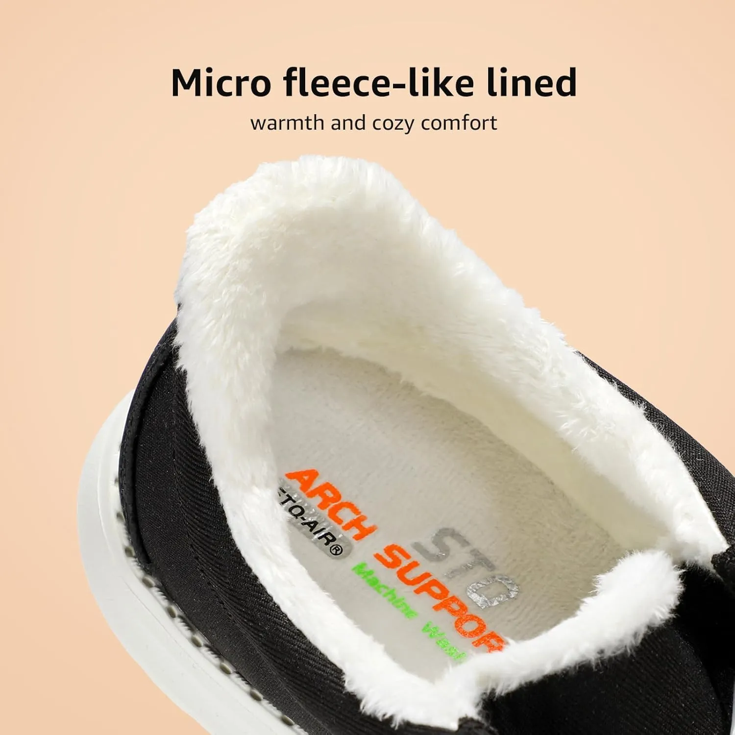 STQ Slip On Shoes Women Loafers Orthopedic Fur Lined Warm Winter Canvas Boat Shoes Plantar Fasciitis Relief Maternity Pregancy Walking Sneakers for Travel