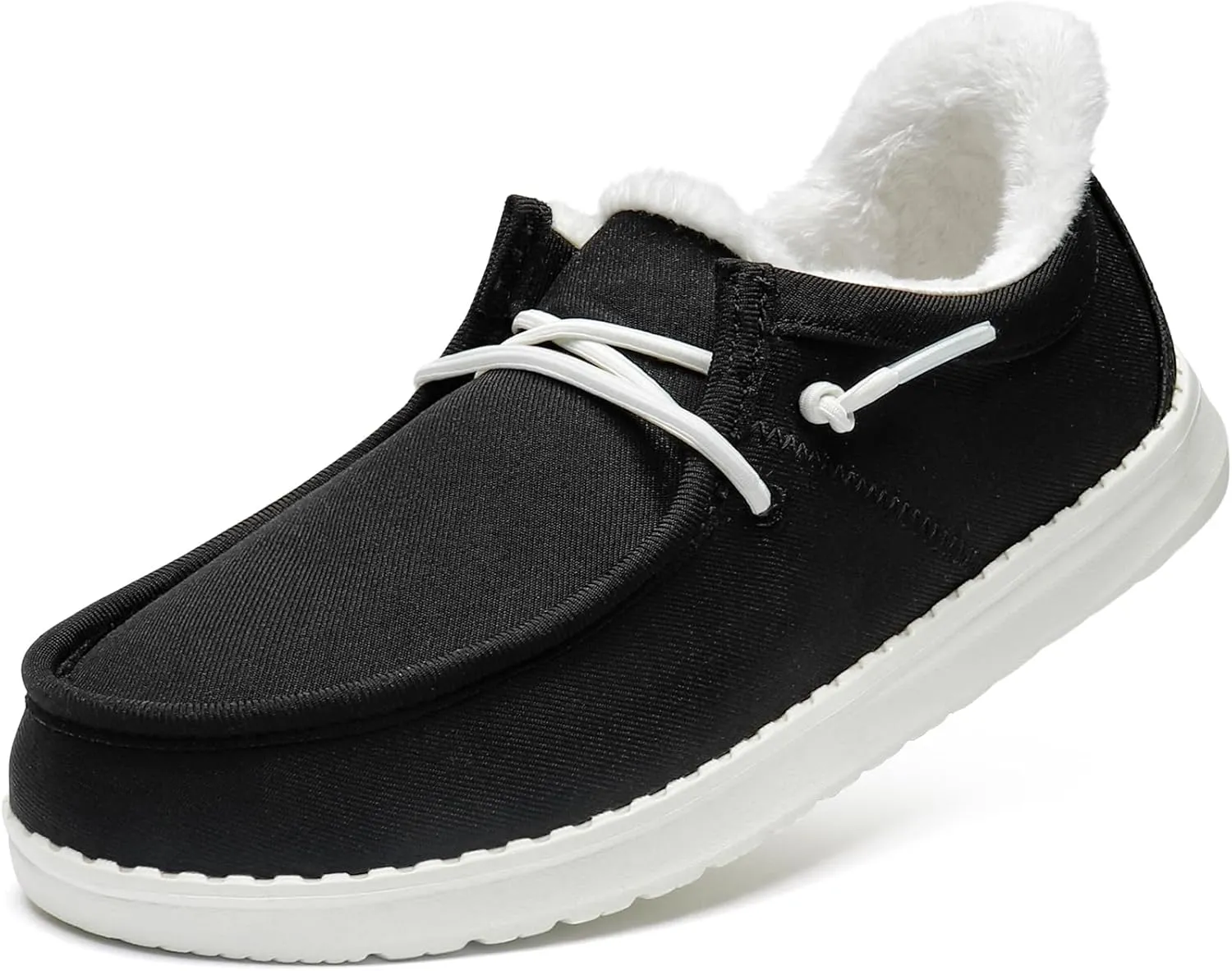 STQ Slip On Shoes Women Loafers Orthopedic Fur Lined Warm Winter Canvas Boat Shoes Plantar Fasciitis Relief Maternity Pregancy Walking Sneakers for Travel