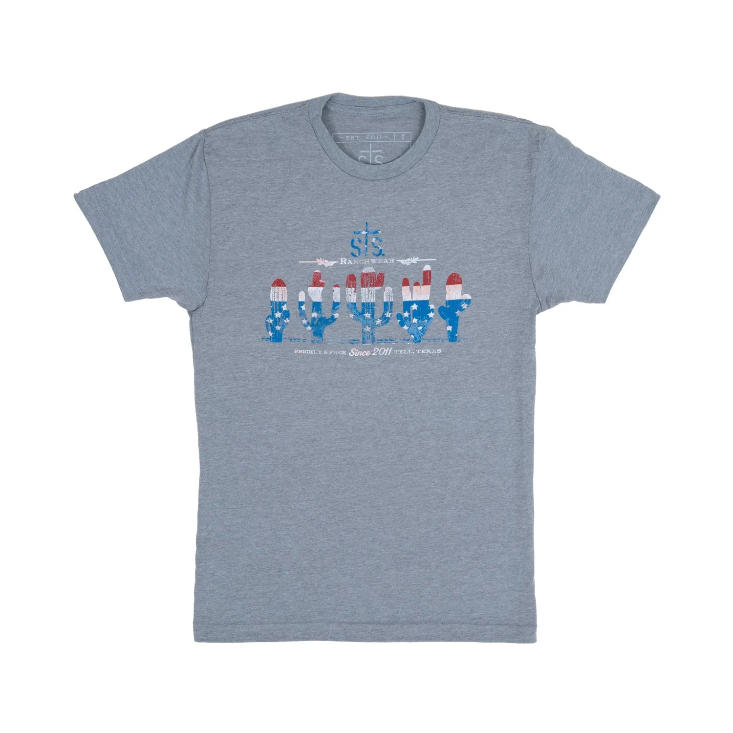STS Ranchwear Unisex Cacti Americana Tee Heather Gray Cotton S/S T-Shirt