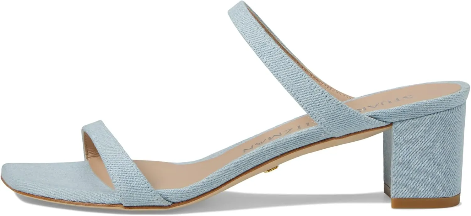 Stuart Weitzman Aleena 50 Block Slide Heels for Women - Leather Upper and Lining, Sleek Straps Design, and Rubber Outsole