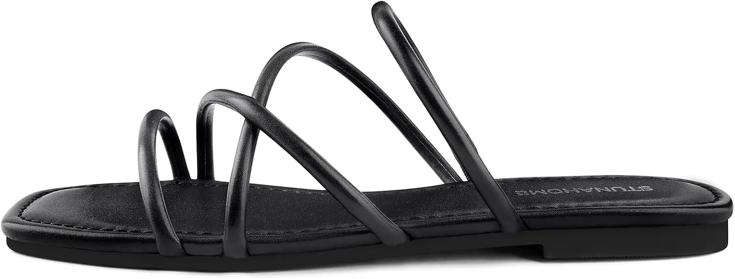 STUNAHOME Women's Rhinestone Thong Flat Sandals Open Toe Slide Sandals with Square Toe Bling Strap