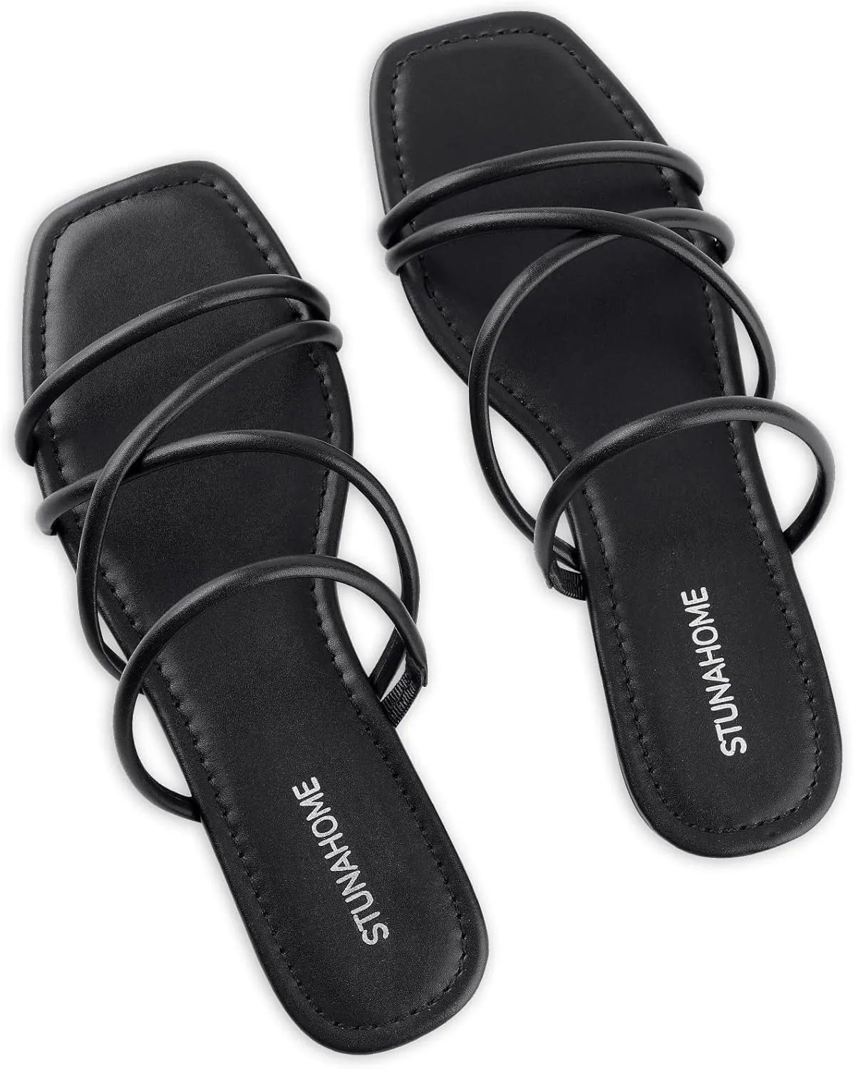 STUNAHOME Women's Rhinestone Thong Flat Sandals Open Toe Slide Sandals with Square Toe Bling Strap
