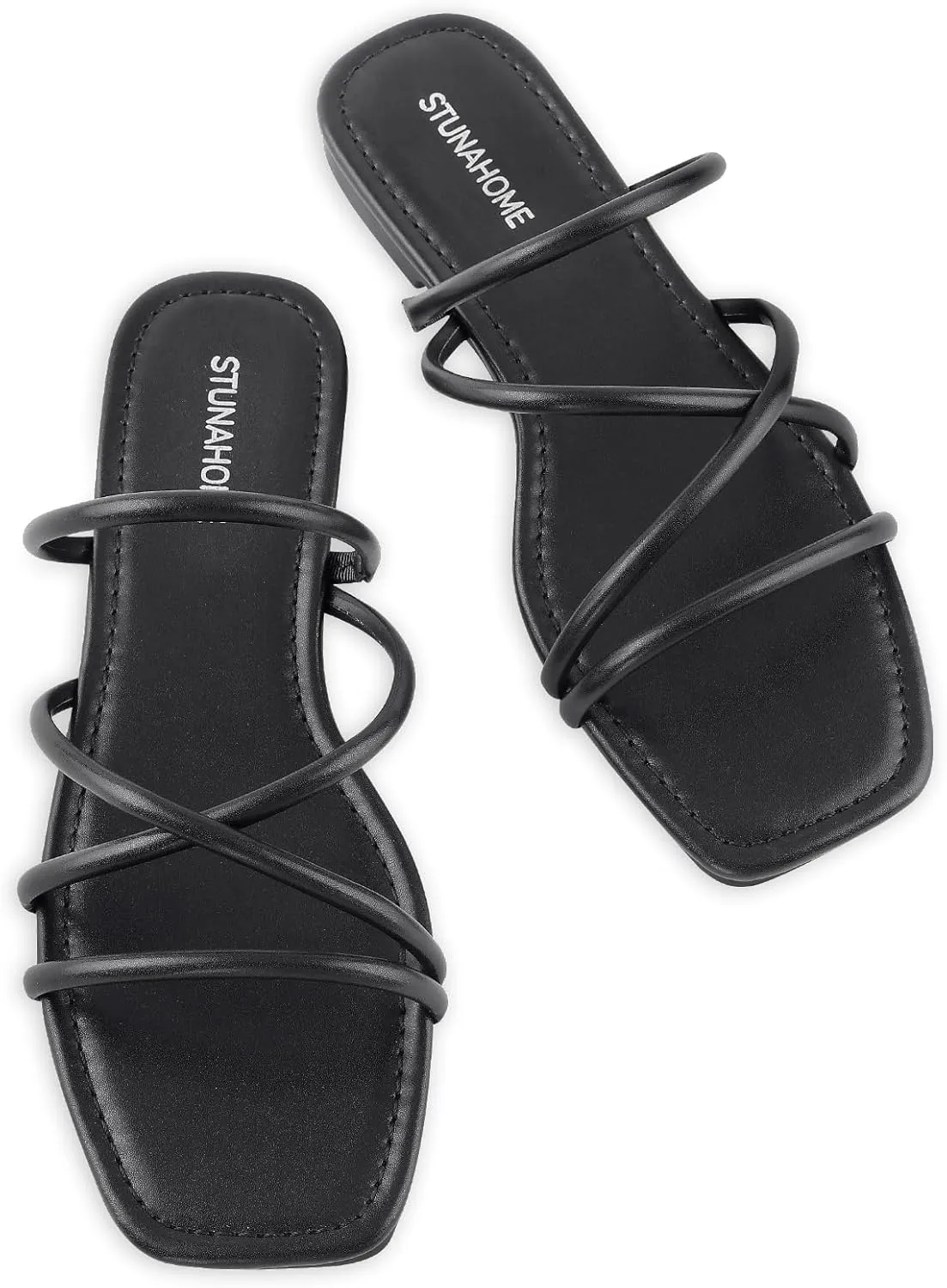 STUNAHOME Women's Rhinestone Thong Flat Sandals Open Toe Slide Sandals with Square Toe Bling Strap