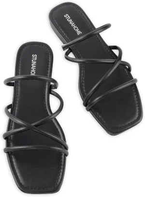 STUNAHOME Women's Rhinestone Thong Flat Sandals Open Toe Slide Sandals with Square Toe Bling Strap