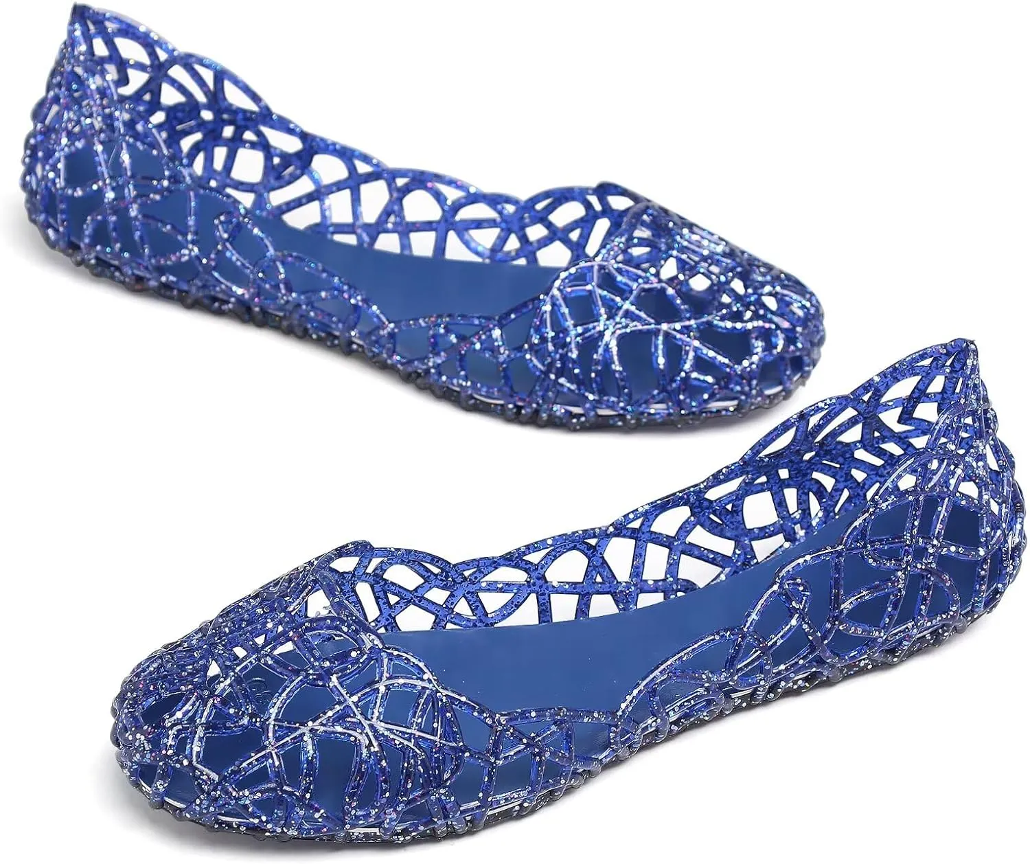 Stunner Women's Beach Jelly Shoes Slip On Crystal Summer Soft Hollow Ballet Flats